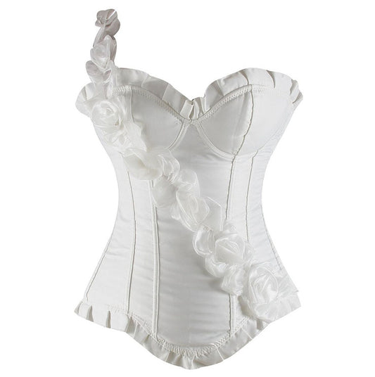 White Floral Strap Overbust Corset