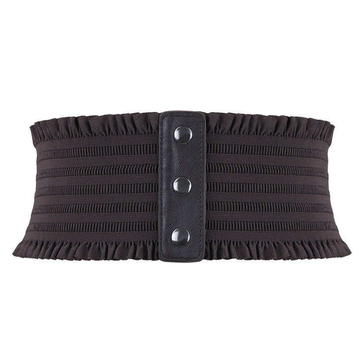 Ruffled elastic corset belt dark brown