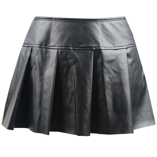 Black Faux Leather Mini Tennis Skirt