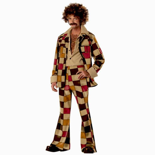 Men's 70's Brown Checked Disco Suit