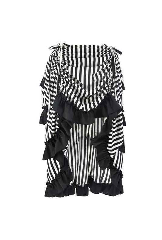 Black & White Stripe High-Low Steampunk Skirt