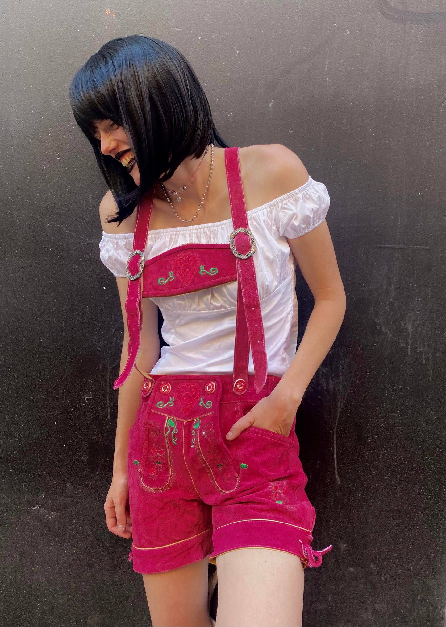 Ladies Pink Authentic Leather German Lederhosen Shorts