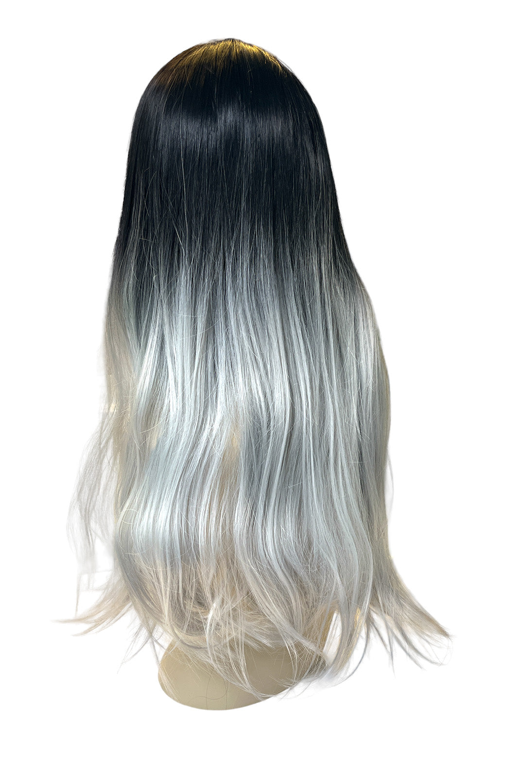 Deluxe Long Straight Black to Platinum Silver Ombre Wig