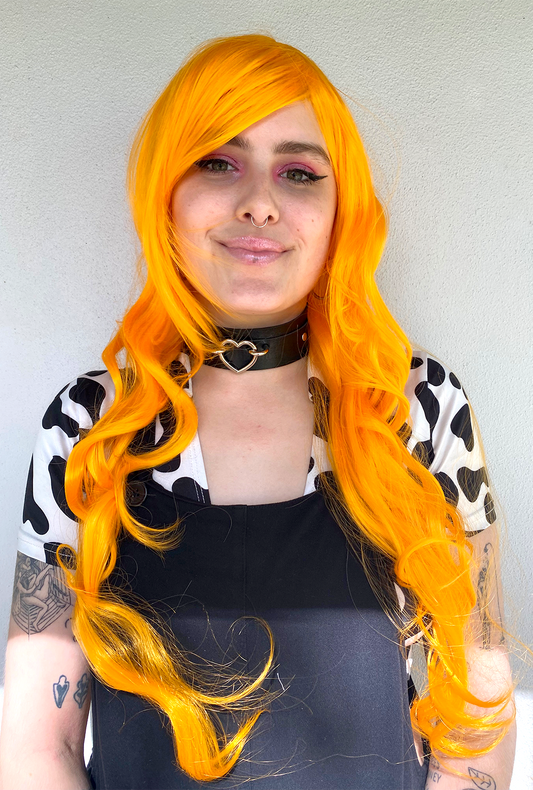 Deluxe Long Bright Orange Curly Wig