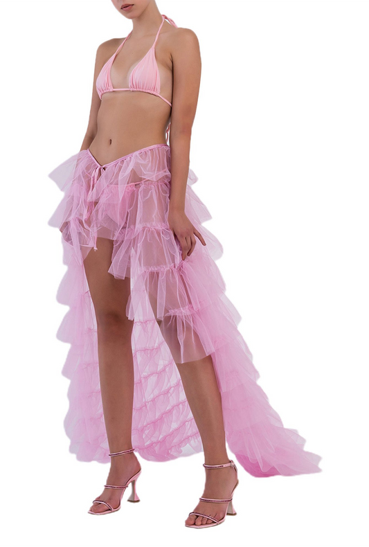 Pink Tiered Bustle Skirt