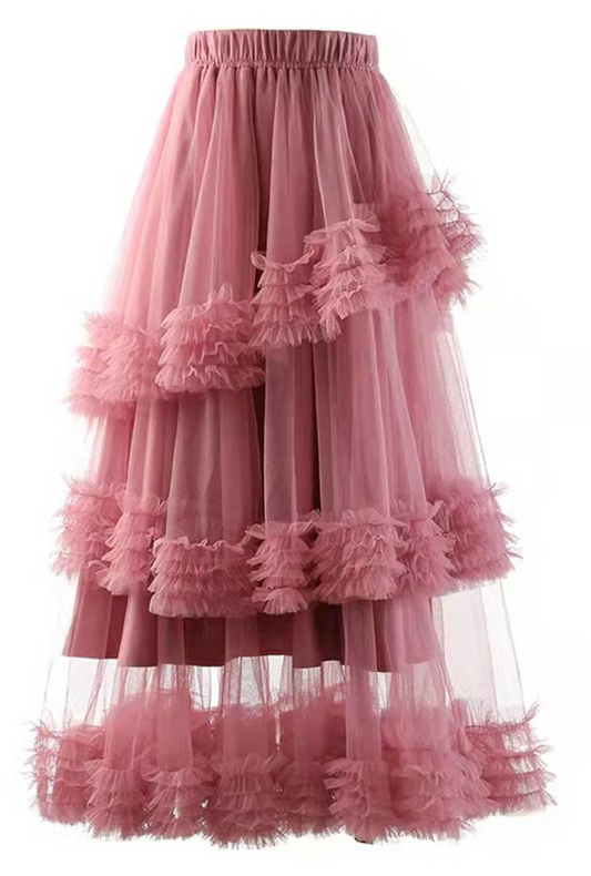 Blush Pink Tiered Ruffle Tulle Long Skirt
