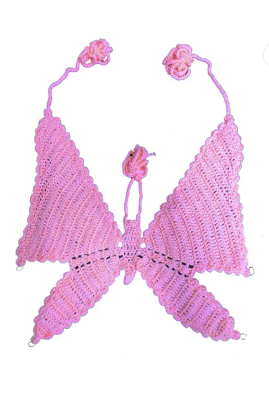 Light Pink Knit Halter Butterfly Top