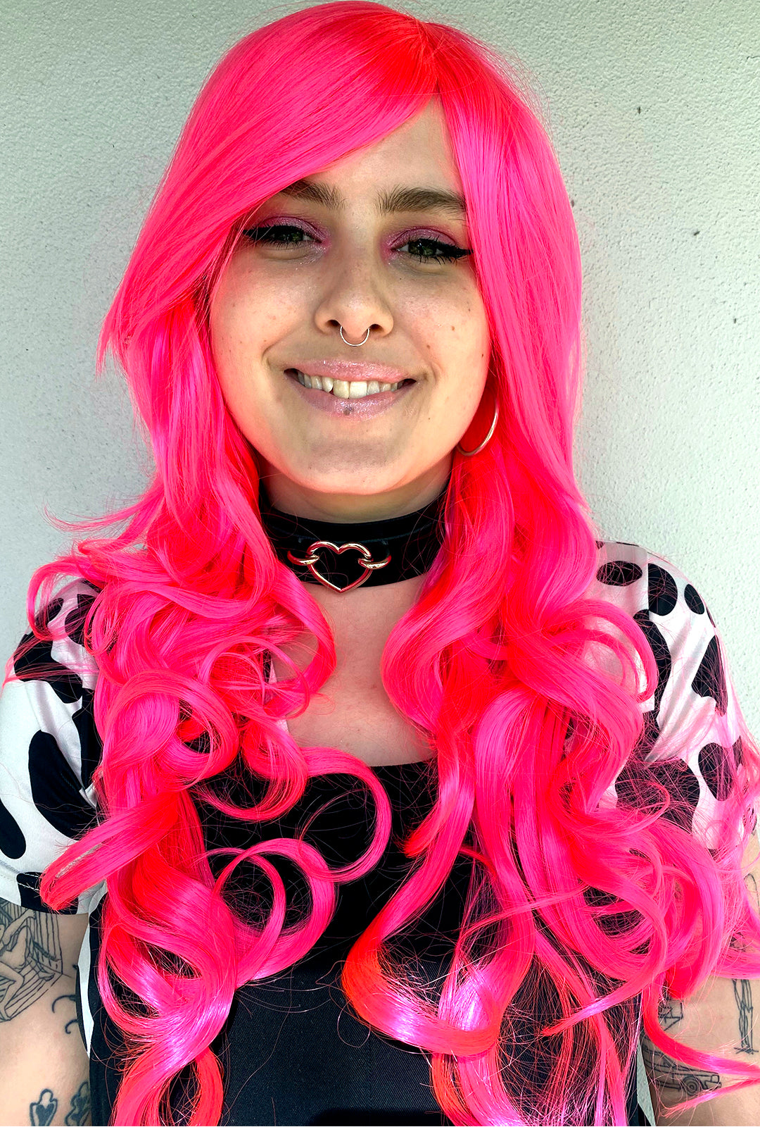 Deluxe Long Neon Pink Curly Wig Perth Hurly Burly