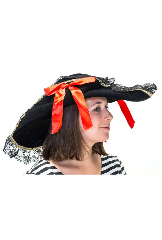 Black Lace Pirate Hat with Red Bows