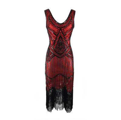 Red and Black Beaded 1920's Gatsby Dress