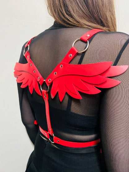 Red PU Leather Wings Harness