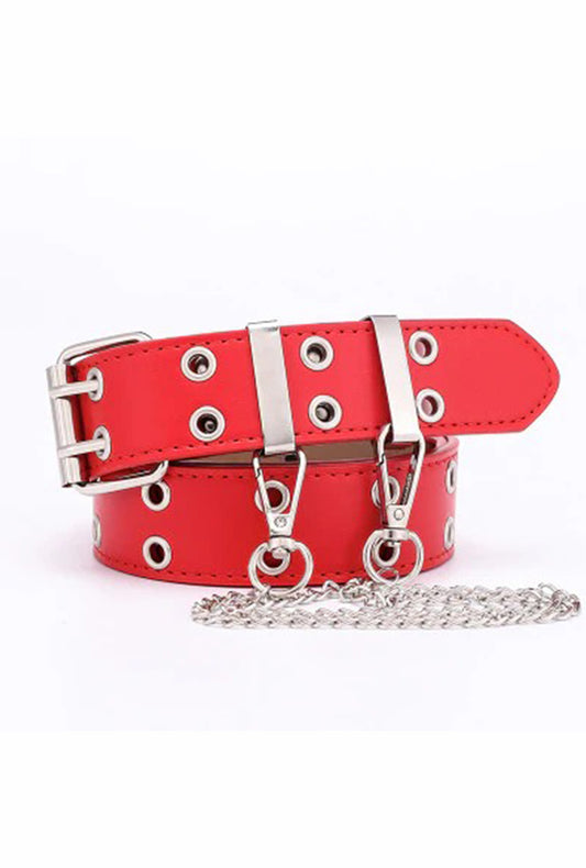 Red Double Grommet Belt with Chain