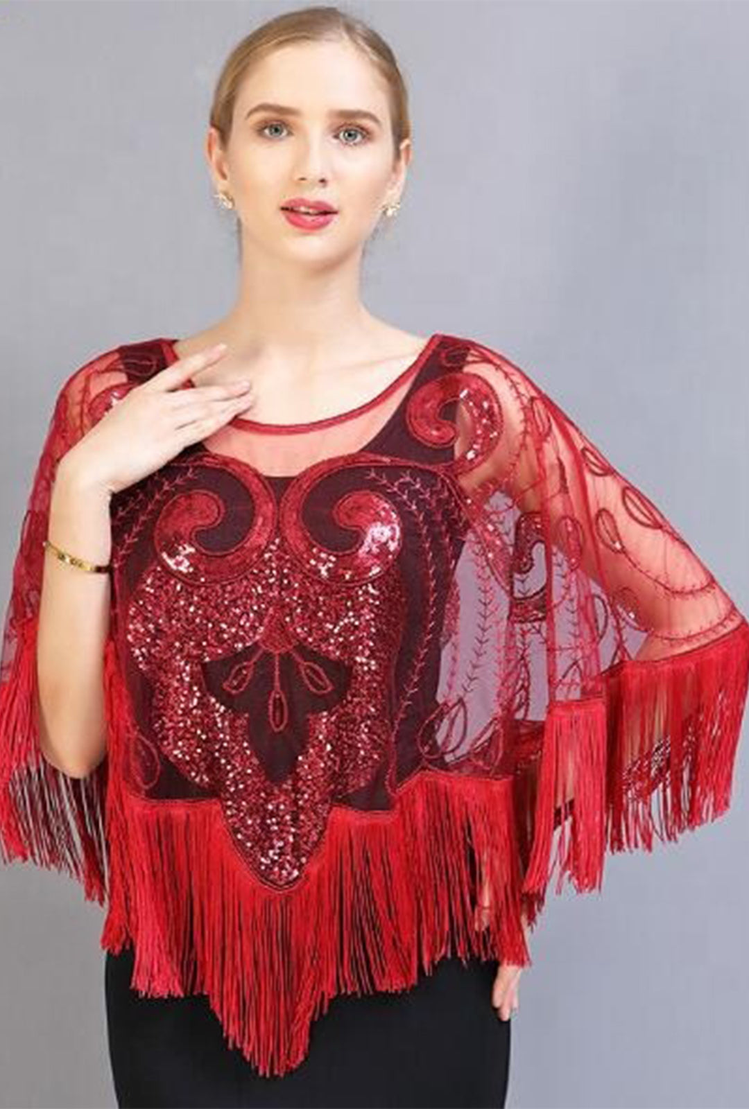 Fancy Flapper Bright Red Shawl Cape