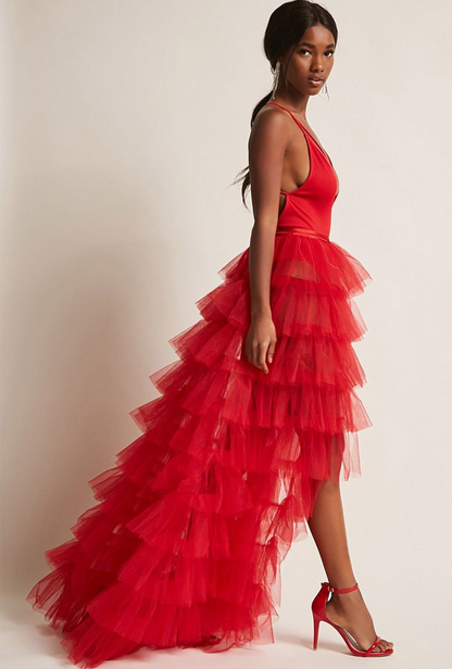 Red Tiered Bustle Skirt