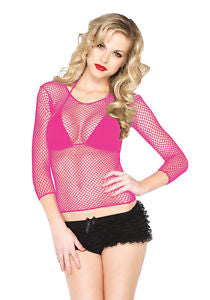 Neon pink fishnet crop 2024 top