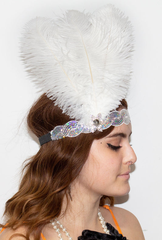 Silver Sequin Feather Gatsby Headband