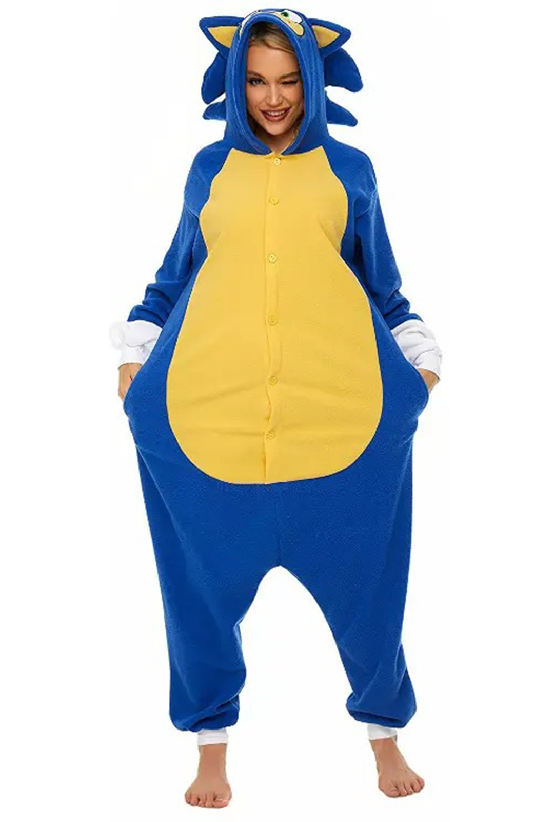 sonic the hedgehog onesie blue yellow fleece video game character snug party sleepwear