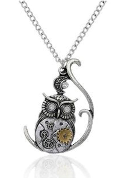 Steampunk Silver Owl Necklace (D)