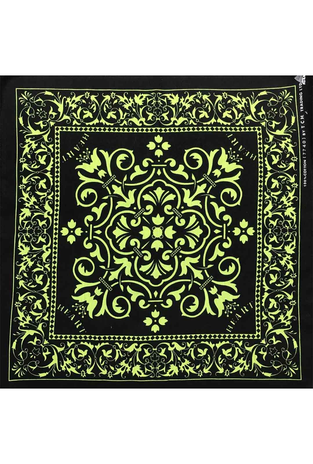 black bandana with lime green pattern print and pattern border