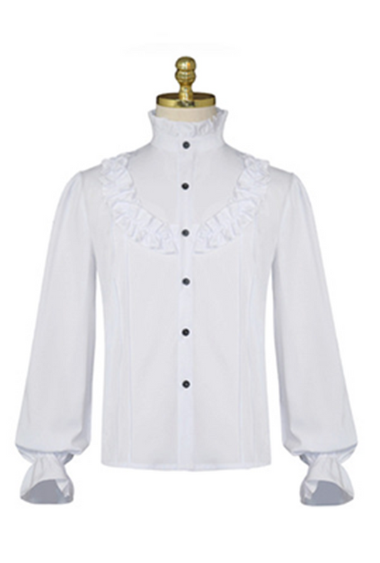 White Ruffle Neck Button Up Shirt