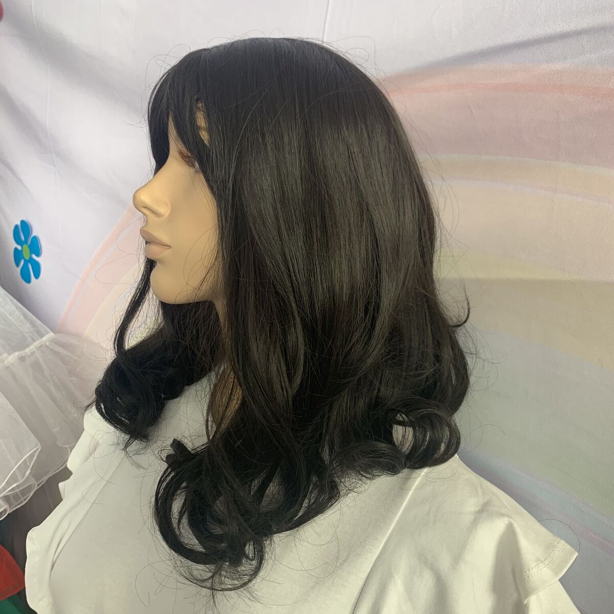 Black Shoulder Length Curly Wig
