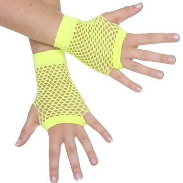 80's Short Fishnet Gloves - Yellow