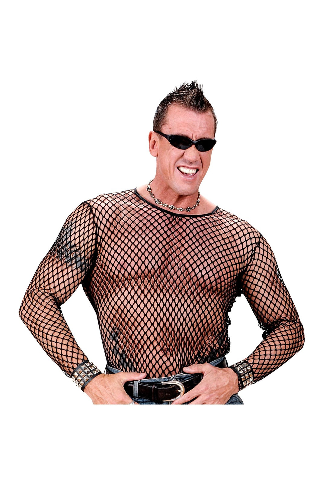 Long Sleeve Black Punk Rocker Fishnet Shirt