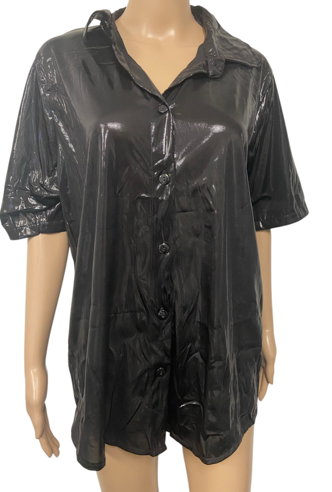 Metallic Black Button Up Shirt
