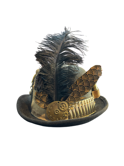 Steampunk Bowler Hat With Feathers And Bullets