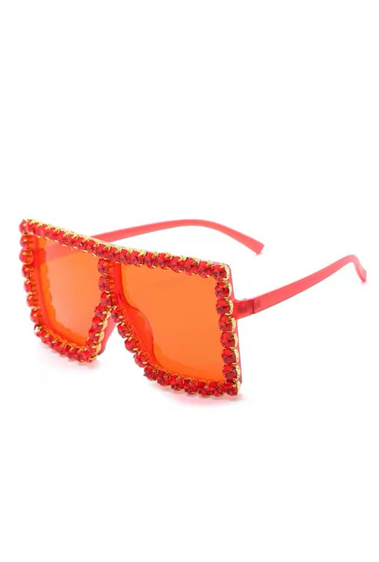 Fashion Orange Rhinestone Frame Glasses