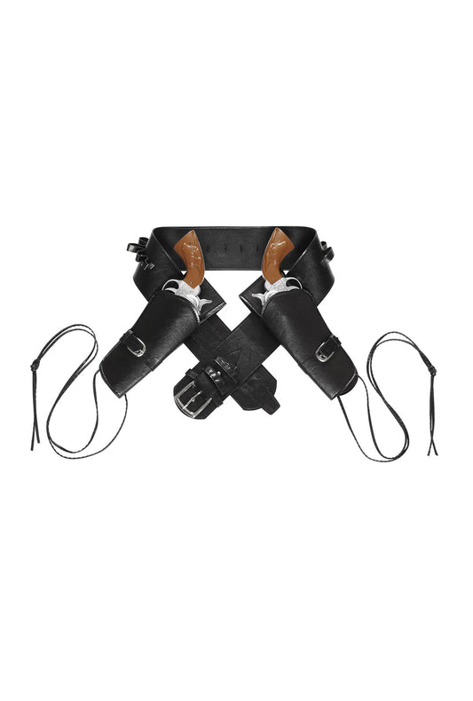 Black Leather-Look Double Holster With Buckles