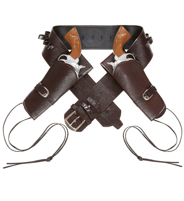 Brown Leather-Look Double Holster With Buckles