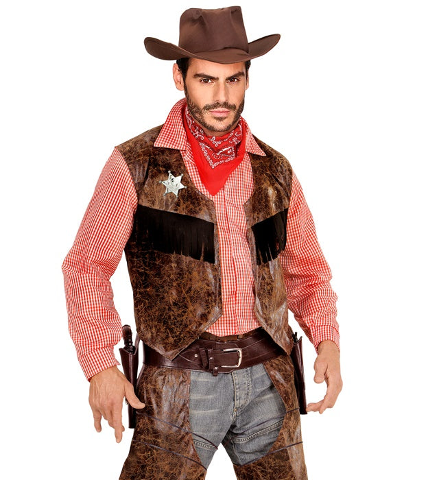 Brown Leather-Look Double Holster With Buckles