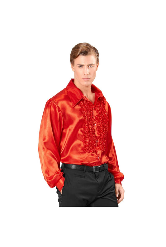 Red Satin Ruffle Shirt