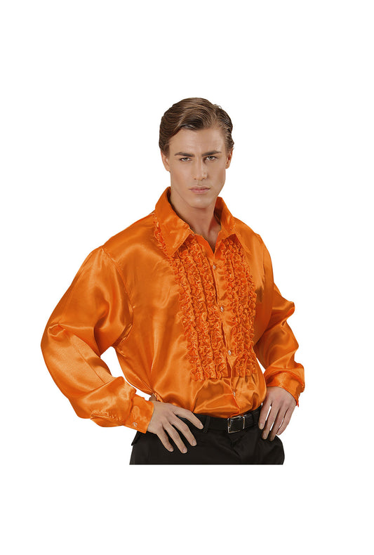 Orange Satin Ruffle Shirt