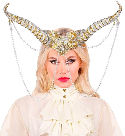 Jewelled White & Gold Horns Headpiece