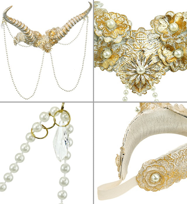 Jewelled White & Gold Horns Headpiece