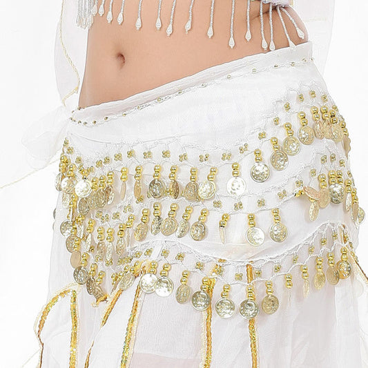 White Bellydance Gold Coin Belt