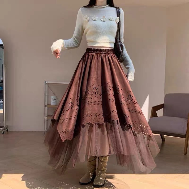 Dark Brown Boho Layered Tulle Skirt