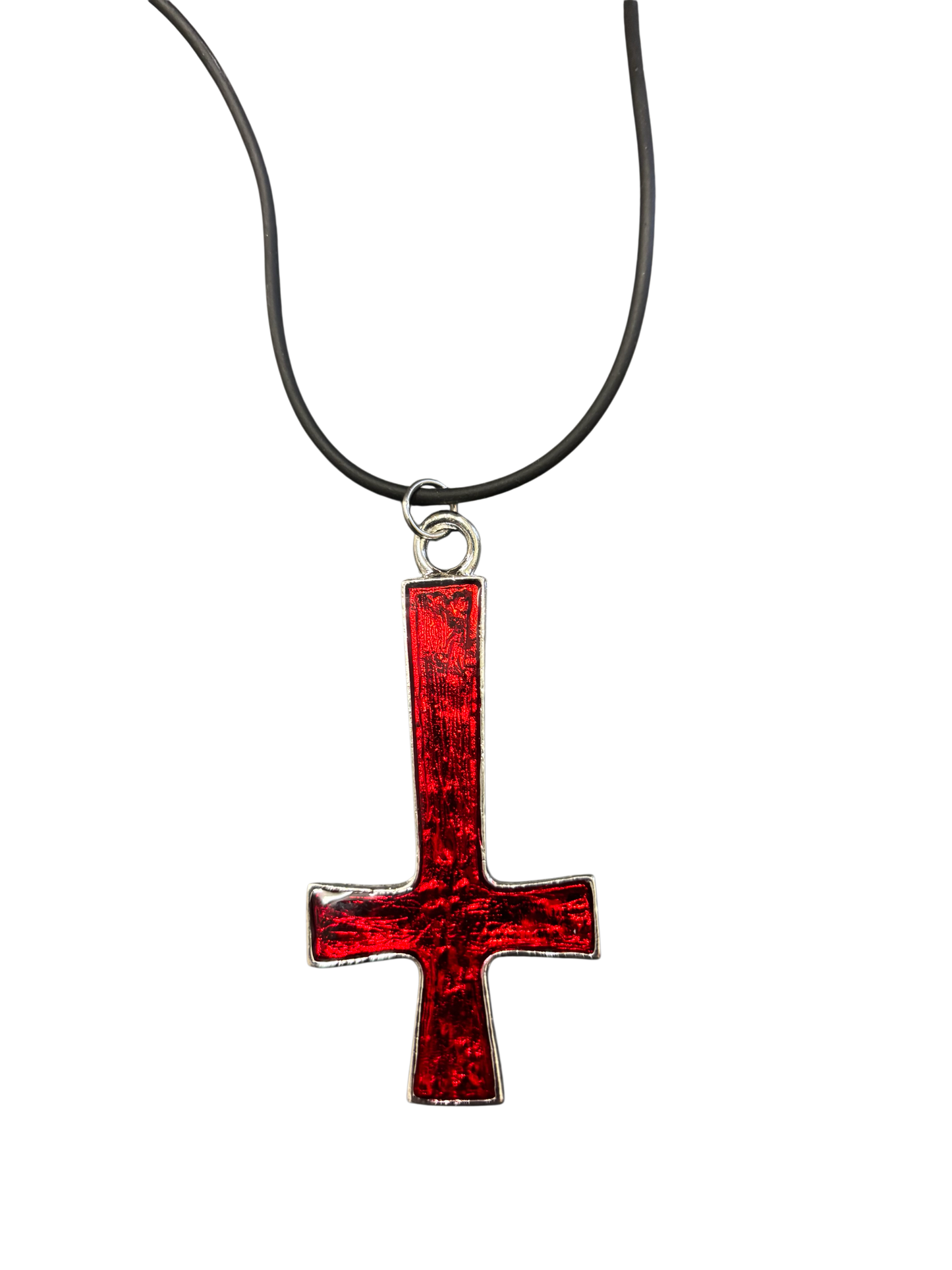 Red Gothic Inverted Cross Necklace