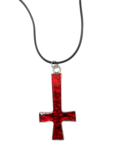 Red Gothic Inverted Cross Necklace