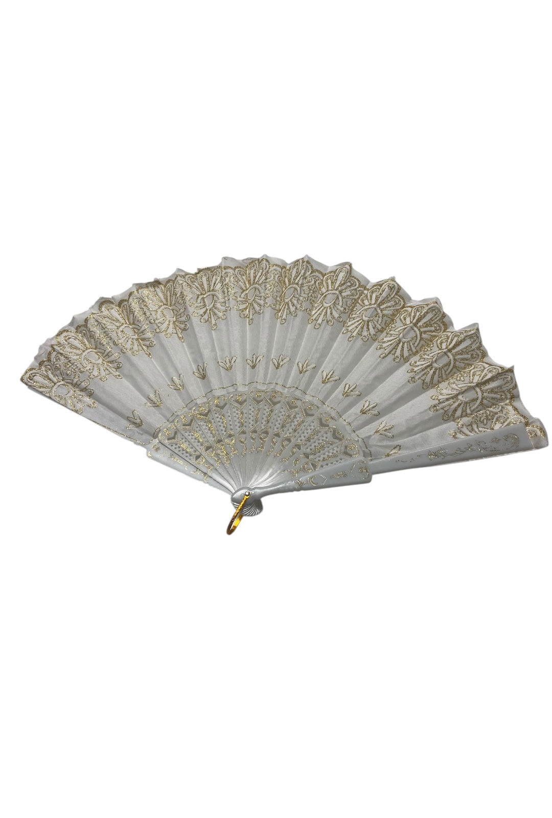 White and Gold Hand Fan With Gold Glitter Pattern (B)