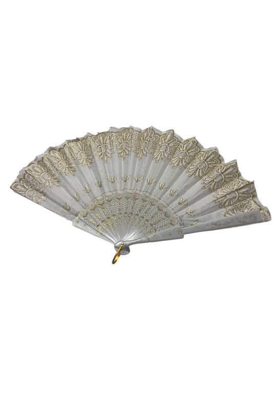 White and Gold Hand Fan With Gold Glitter Pattern (B)
