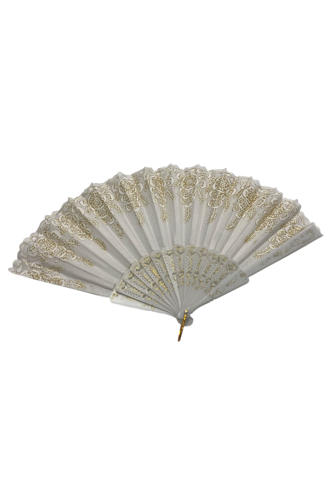 White and Gold Hand Fan With Gold Glitter Detail (D)