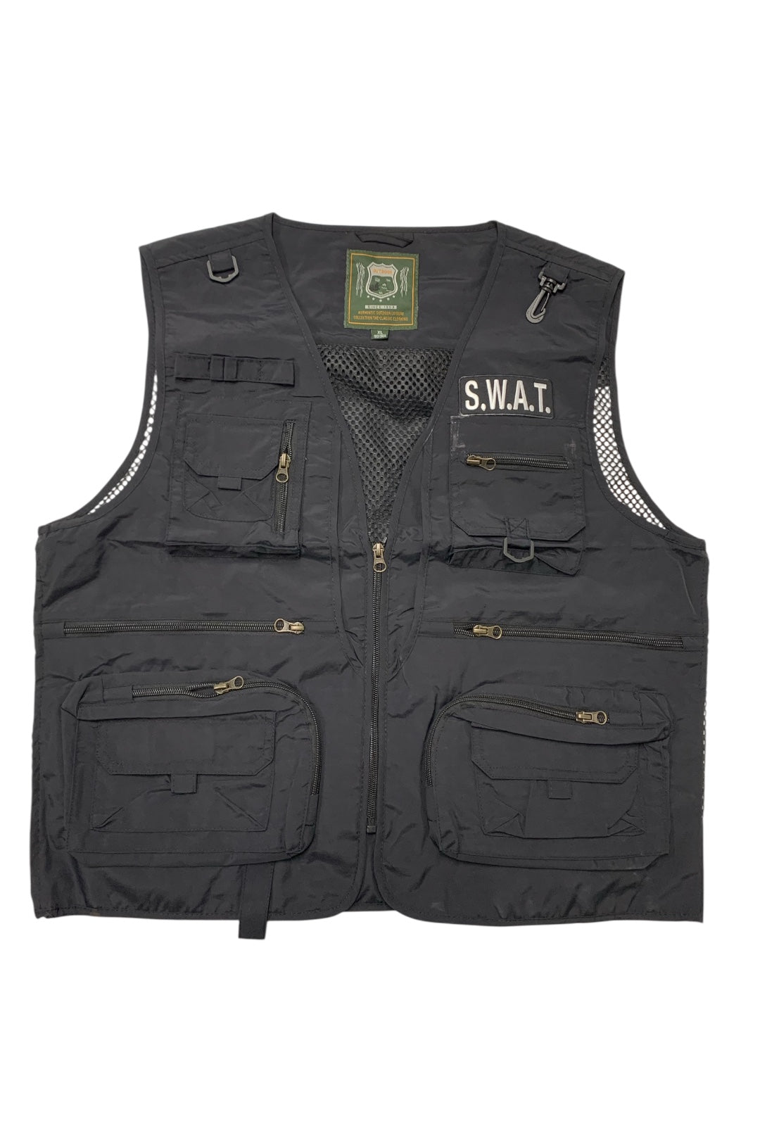 Black tactical vest with 'S.W.A.T.' patch