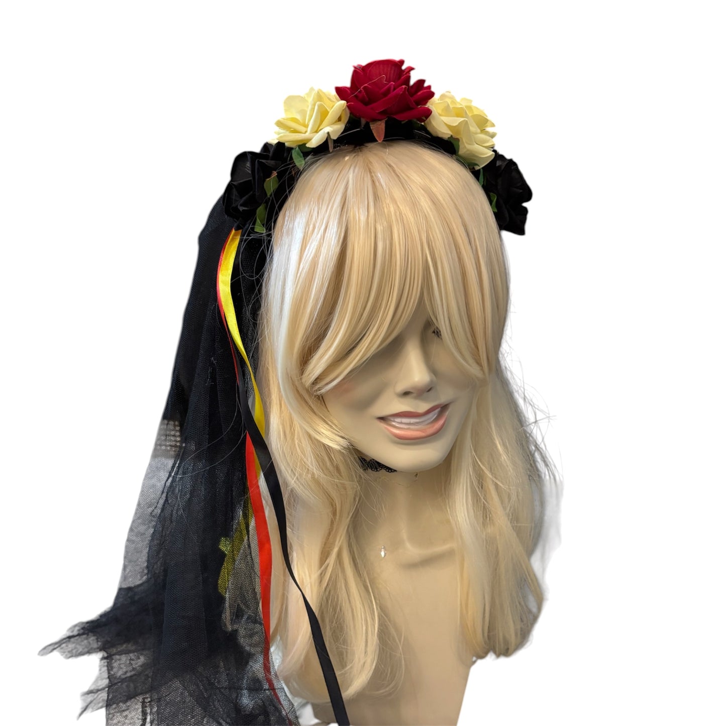 Day Of The Dead Yellow & Red Veil