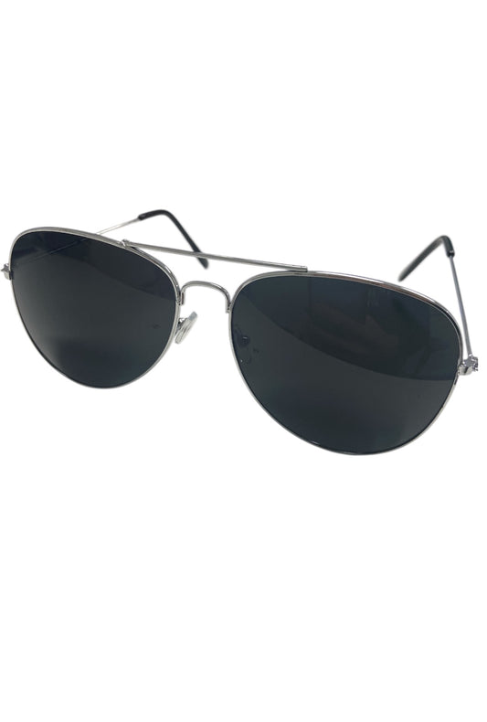 Dark Lens Aviator Sunglasses With Silver Frames