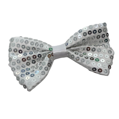 White Silver Sequin Bowtie with Clip