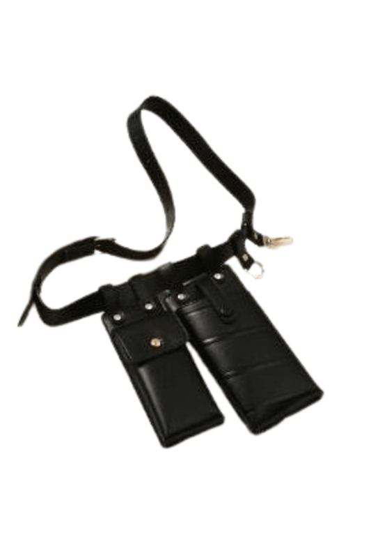 Black Leather Twin Pouch Belt