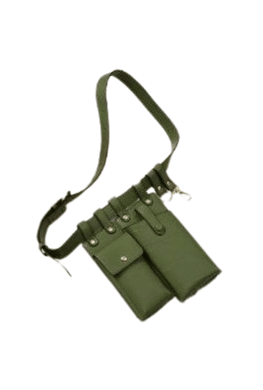 Olive Green Leather Twin Pouch Belt